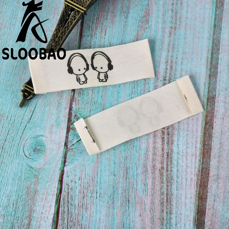 

Sloobao 1000pcs custom 100% cotton ribbons label 2CM width label sewing custom clothing tags garment shoes bags printed labels