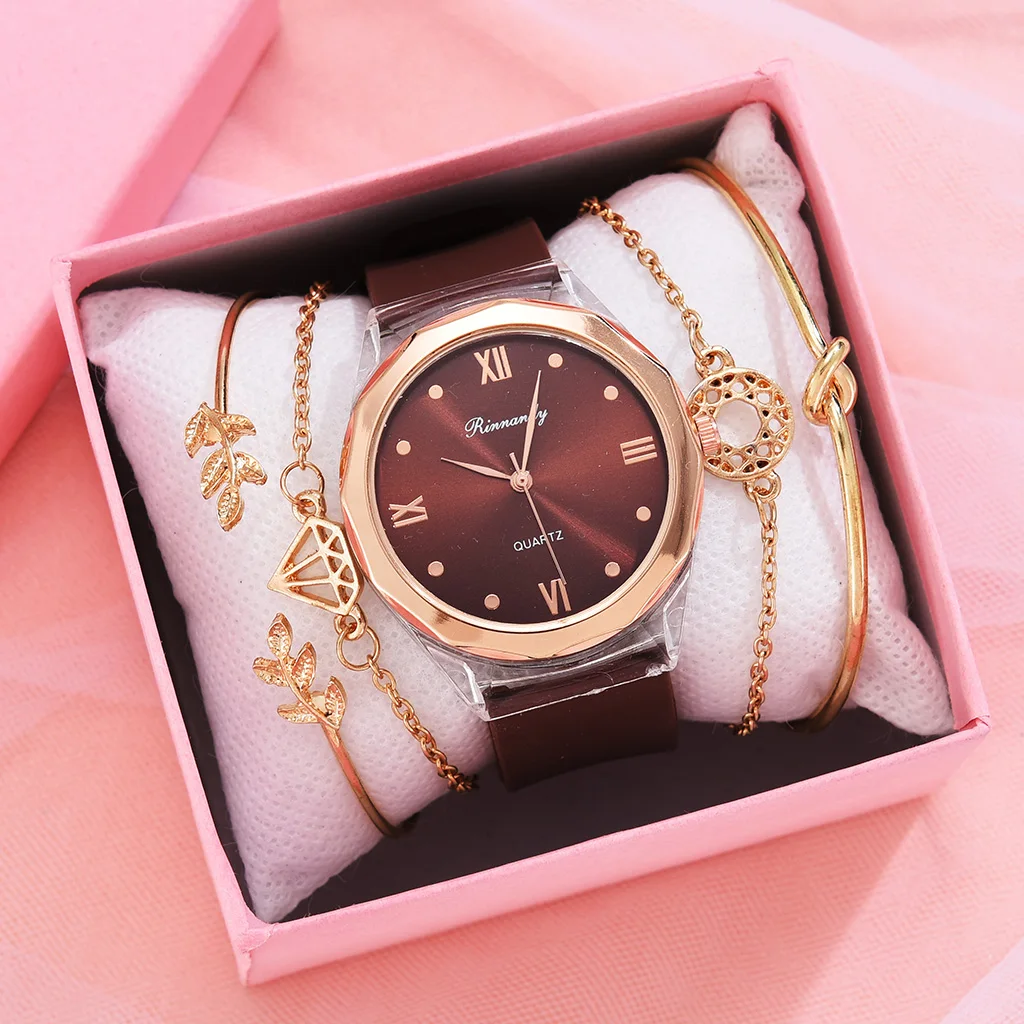 Часы женские кварцевые с кожаным браслетом 5 шт. в наборе | Наручные часы