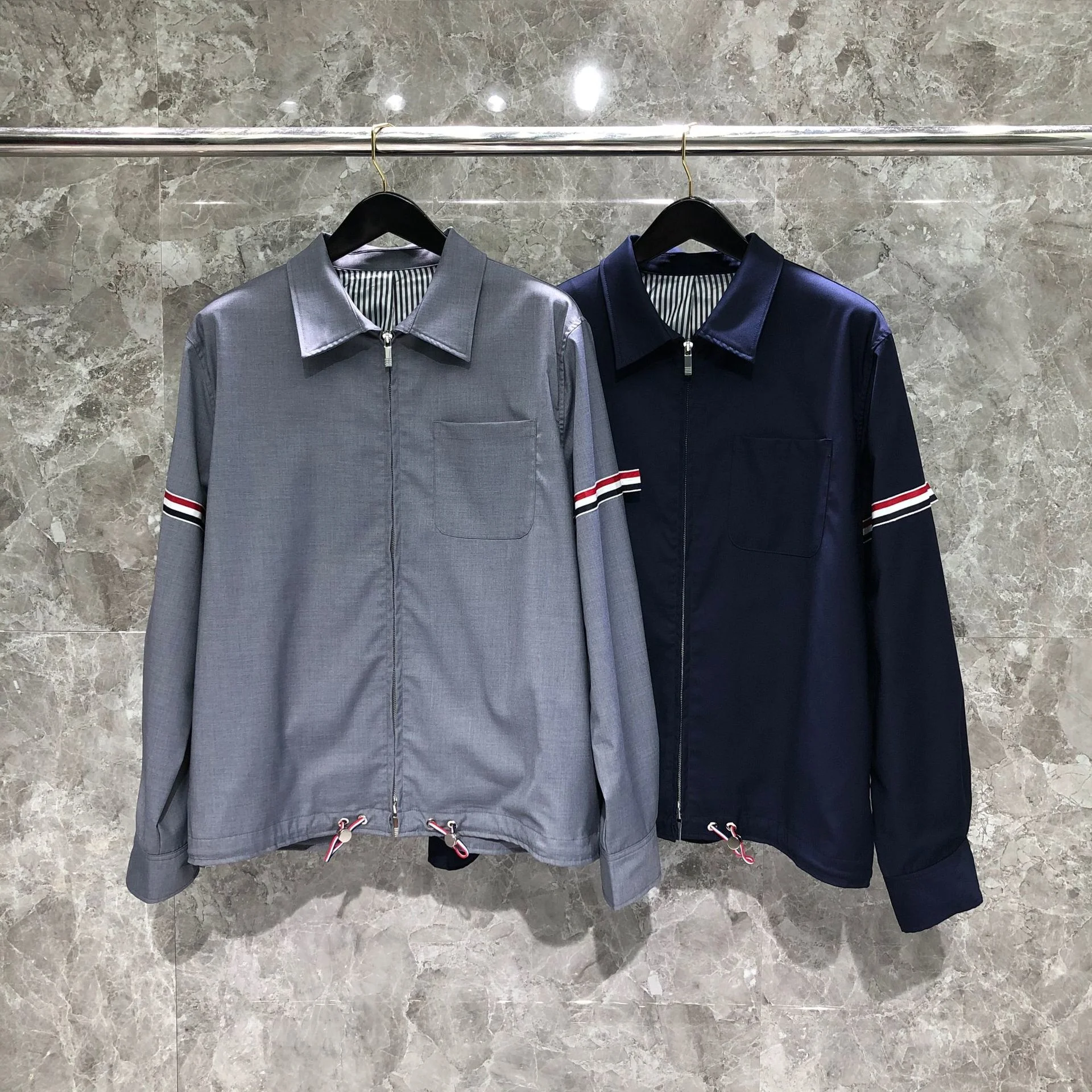 

Мужская повседневная куртка на молнии, в полоску, с отложным воротником