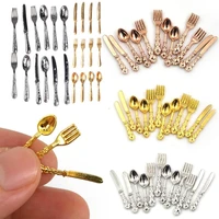 toy gold silver dollhouse furniture kitchen simulation mini cutlery miniature tableware fork knife spoon doll accessory