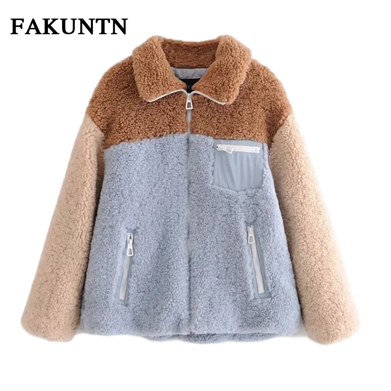 

Женская осенне-зимняя куртка FAKUNTN, пальто 2020, модная женская теплая верхняя одежда на молнии с цветной строчкой, Женская плюшевая куртка для ...