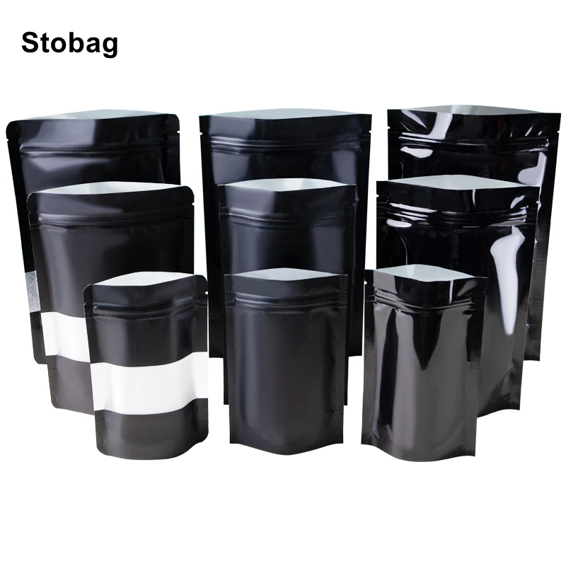 

StoBag 50pcs Black Aluminized Matte Self-standing Food Packaging Bag Window Moisture-proof Sealed Dried Fruit Nuts Custom Logo