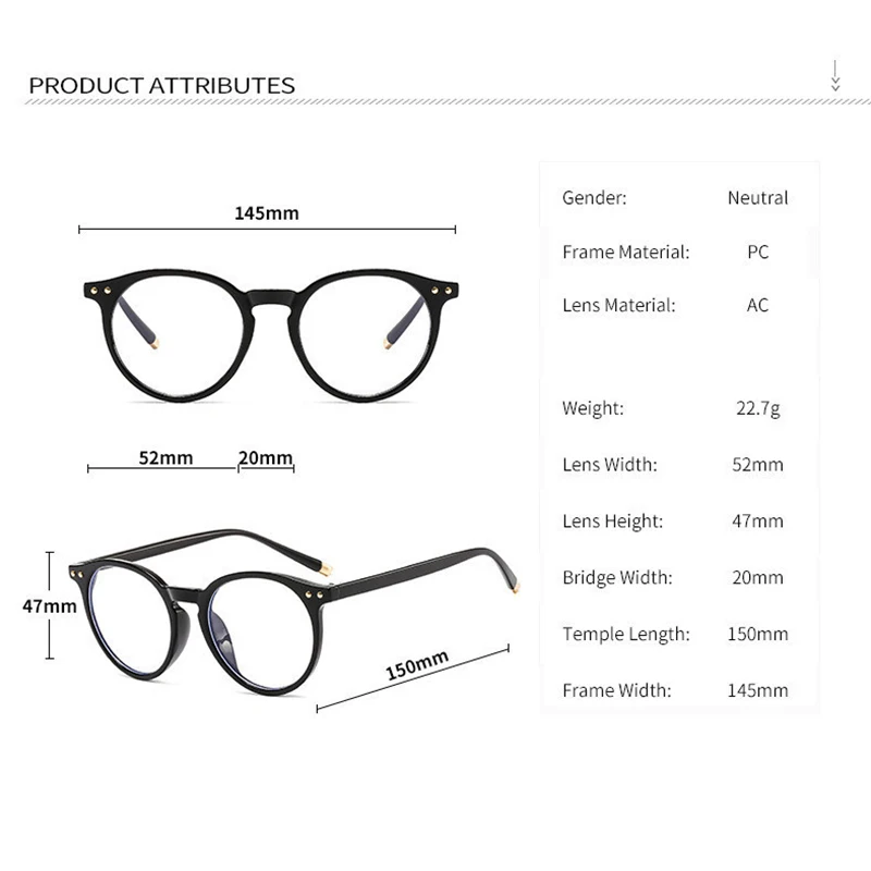 

Fashionable Glasses Frame for Women Vintage Blue Light Computer Men Spectacle Round Optical Eyewear