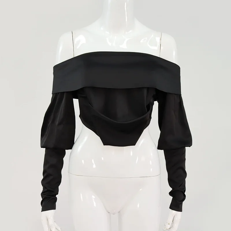 

women crop top 2021 sexy bodycon top off the shoulder long sleeve top fashion Celebrity Club Night Party