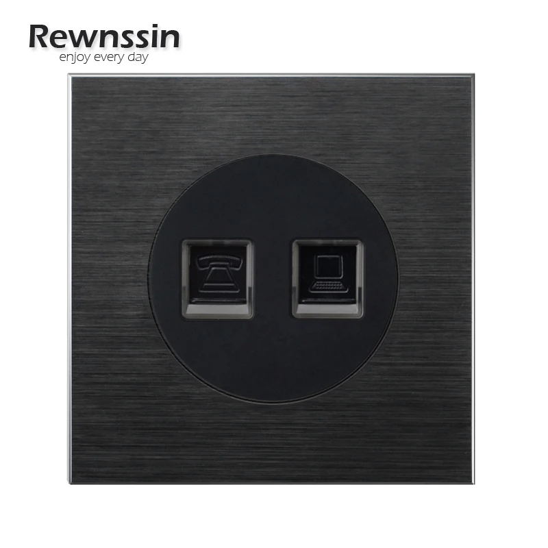 HDMI Data Port Charging USB Jack Socket EU/FR Power Network Outlet High-Power Switch Light Black Aluminum Alloy | Обустройство дома