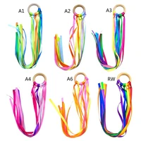 rainbow natural wooden ribbon ring waldorf toys baby newborn teether montessori sensory toys shower gift