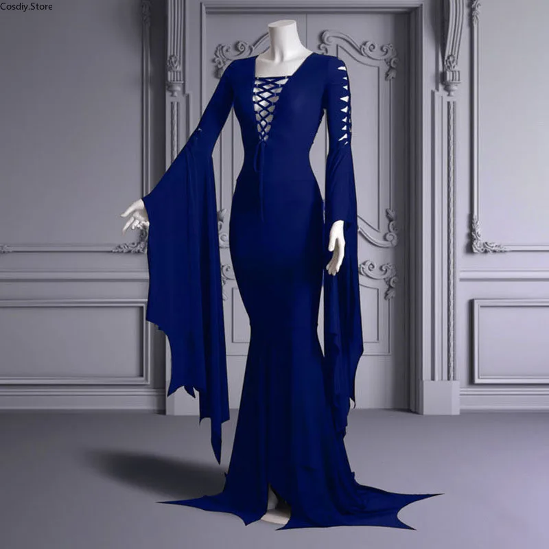 S 5XL сексуальный костюм ведьмы призрака на Хэллоуин Morticia Addam готическое платье