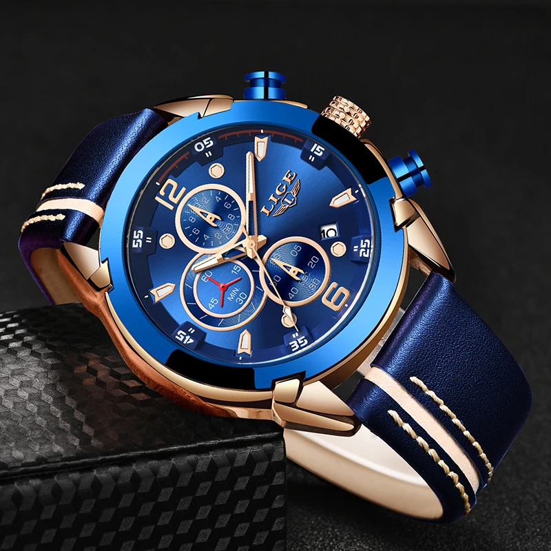 Часы LIGE мужские водонепроницаемые брендовые Роскошные повседневные деловые