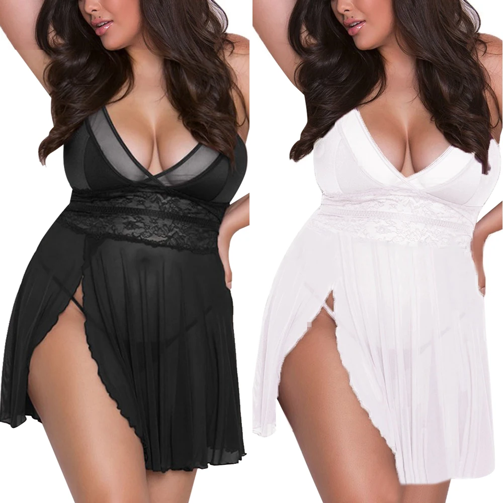 

Women Dress Sexy Charm Lingerie See-through Slit Sling Split Nightdress Sleepwear Erotic Costumes