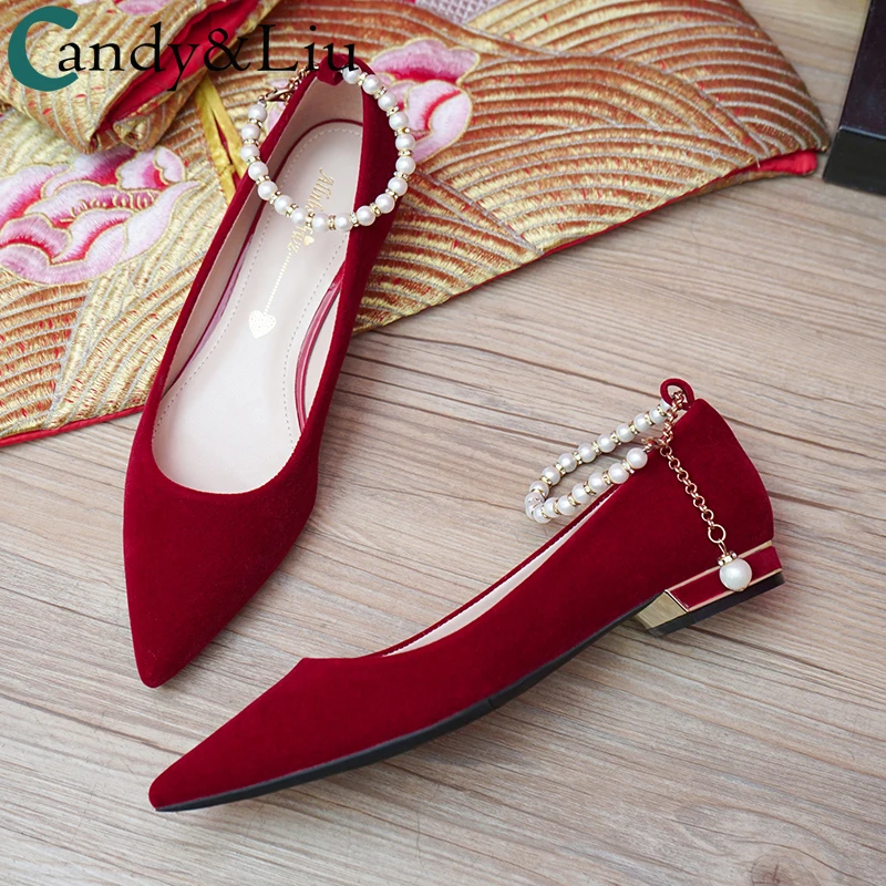 

Wedding Shoes Women's Flat Bottom 2021 New Low-heeled Pregnant Women's Bride's Shoes Red Chinese Dress Dress Two Wear
