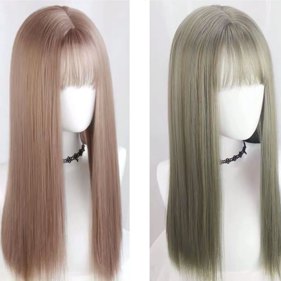 Синтетические волосы черный коричневый фиолетовый длинные парики с челкой для