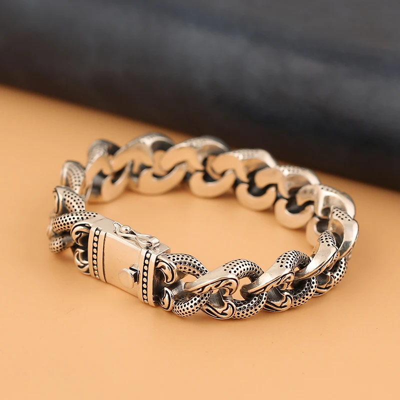 New Silver Men's Bracelet Thick Style Trendy Korean Retro Simple Domineering Personality Creative Gift Tank Chain