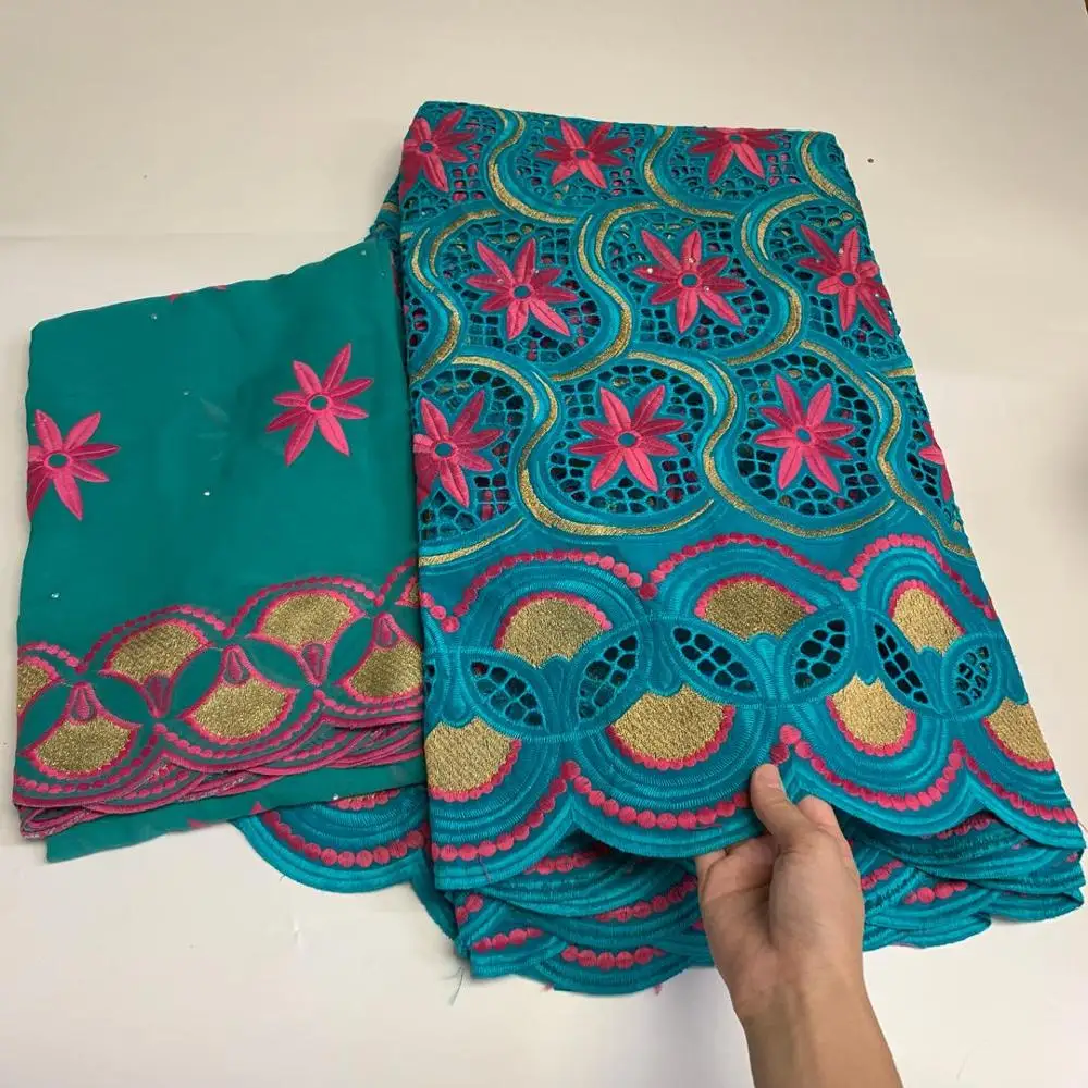 

Latest Nigeria African Pure Cotton Lace Fabric 5+2Yards Swiss Voile Lace in Switzerland High Quality Cotton Lace For Dress Party