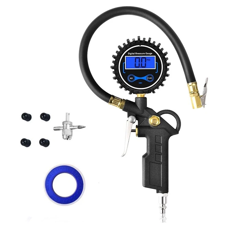 

Digital Tire Inflator Pressure Gauge 200 PSI Air Chuck and Compressor Accessories European Style Quick Connect Coupler