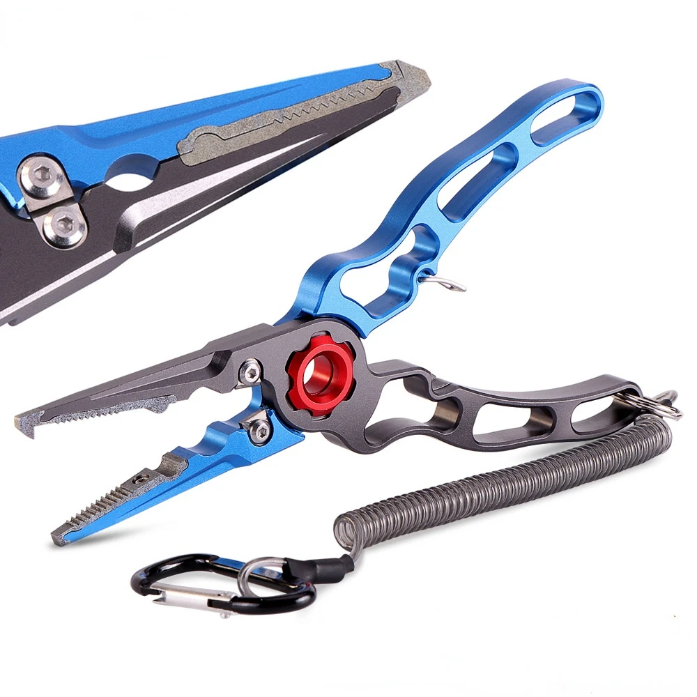 

Titanium Alloy Clamp Head Fishing Pliers Aluminium Alloy Lure Pliers With lock Hook Remover Tackle Tool Line Lure Cutter Tongs