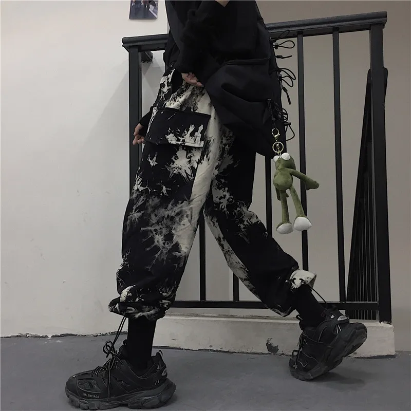 Harajuku Tie dying женские штаны с эластичной резинкой на талии свободные спортивные для