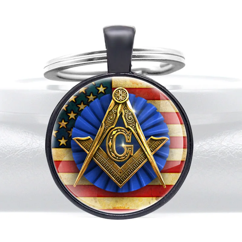 

Black Classic American Flag Freemason Glass Cabochon Metal Pendant Key Chain Fashion Men Women Key Ring Jewelry Gifts Keychains