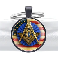 black classic american flag freemason glass cabochon metal pendant key chain fashion men women key ring jewelry gifts keychains
