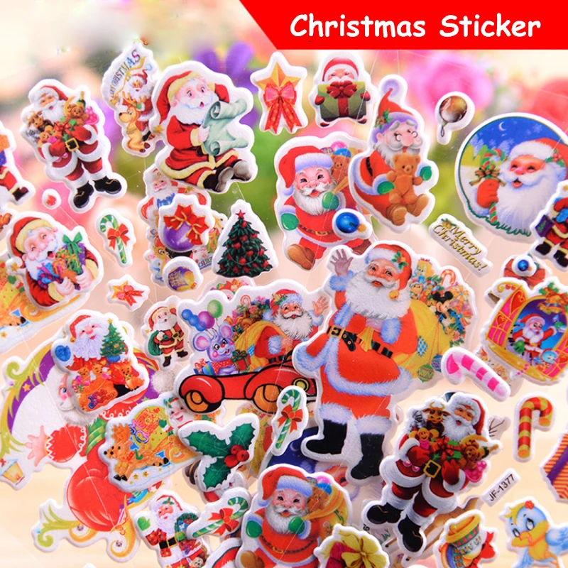 Pegatinas decorativas 3D de Navidad para ni&ntilde;os, 6 hojas, Santa Claus en forma de mu&ntilde;eco de nieve, pegatina, bricolaje, &aacute;lbum de recortes, Juguetes Divertidos para ni&ntilde;os, regalo de Navidad-0