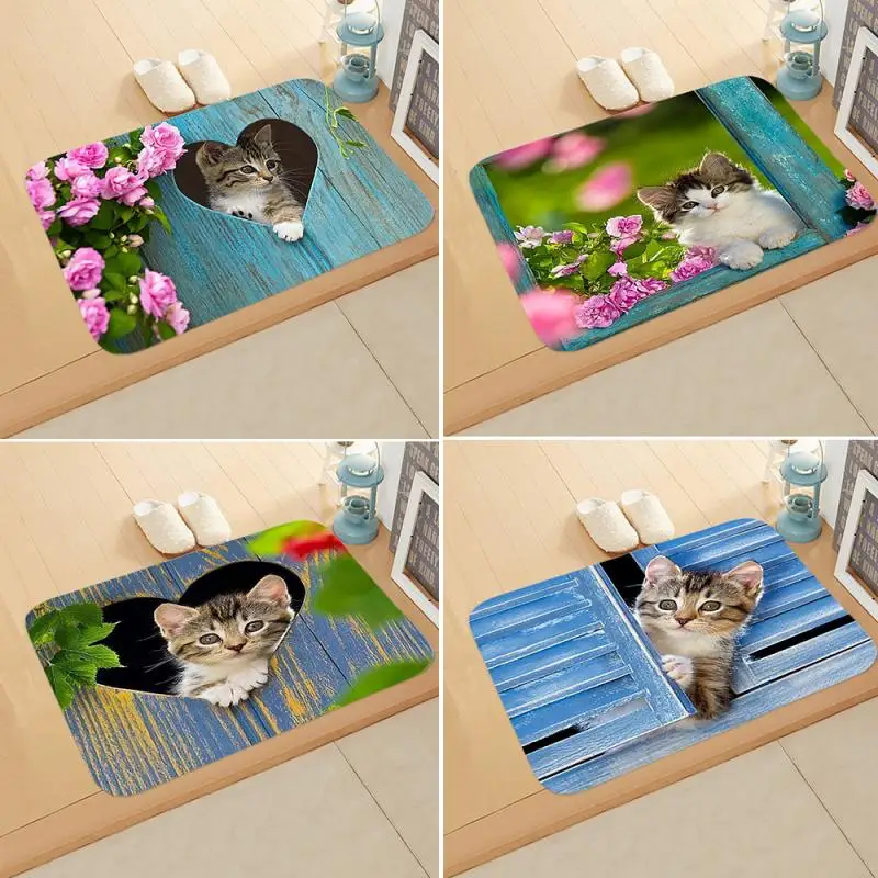 

40x60cm Cartoon Cat Floor Mat Flannel Door Mat Bathroom Non-Slip Carpet Absorbent Rug Xmas Rugs New Year Carpets Floor Mats
