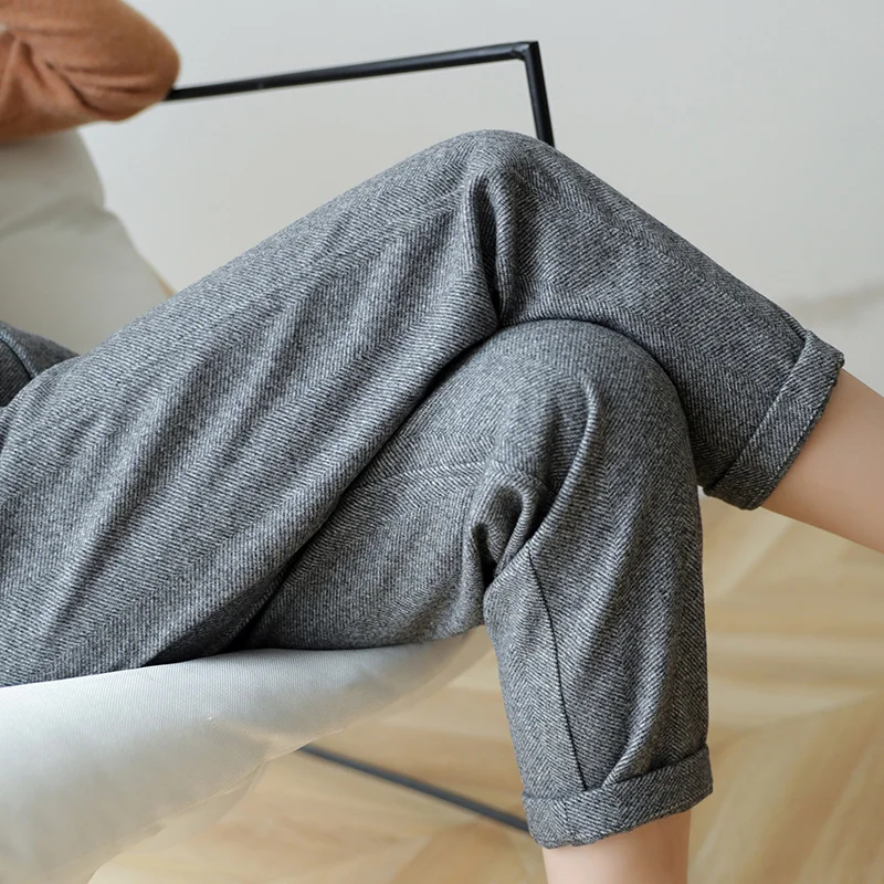 Cashmere wool pants autumn and winter women's high-waist straight nine-point suit pants loose casual harem pants foot pants