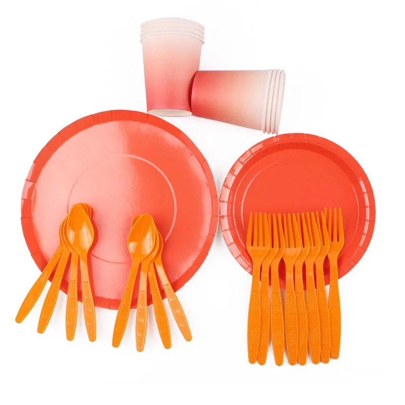 40 шт./компл. одноразовая посуда круглой формы с чистым красным мотивом украшение