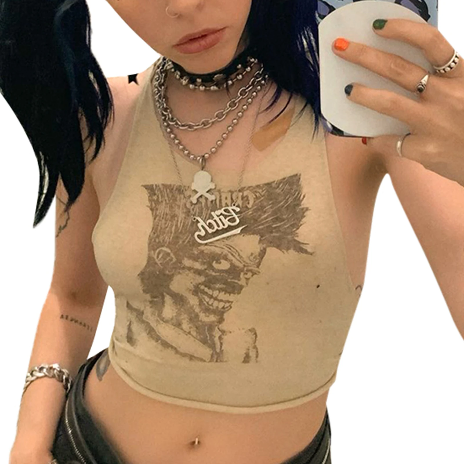 

Женские майки без рукавов, с круглым вырезом и принтом аниме, облегающие, лето 2021