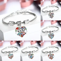 mom sister nana niece aunt daughter family love heart rhinestone charm pendant bracelet for women lady femme jewelry xmax gifts