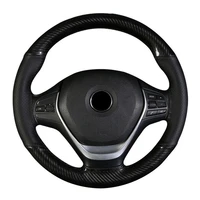 diy steering wheel cover soft carbon fiber leather braid on the steering wheel of car with needle and thread