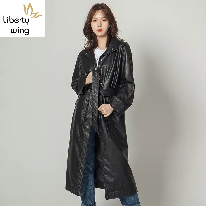 

Тренчкот женский из искусственной кожи, с регулируемой талией