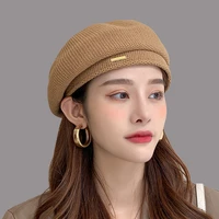 england retro brand women autumn winter beret womens solid color knitted cotton hats adjustable tape design berets korean wave