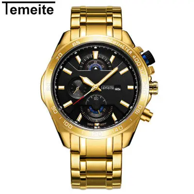 TEMEITE Брендовые мужские часы большой циферблат с датой для мужчин бизнес ремешок