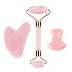 Розовый кварц, розовый кристалл, набор нефритовых роликов для лица, гуаша, гуашь, скребок, натуральный розовый кристалл, роликовый массажер, инструменты для красоты лица