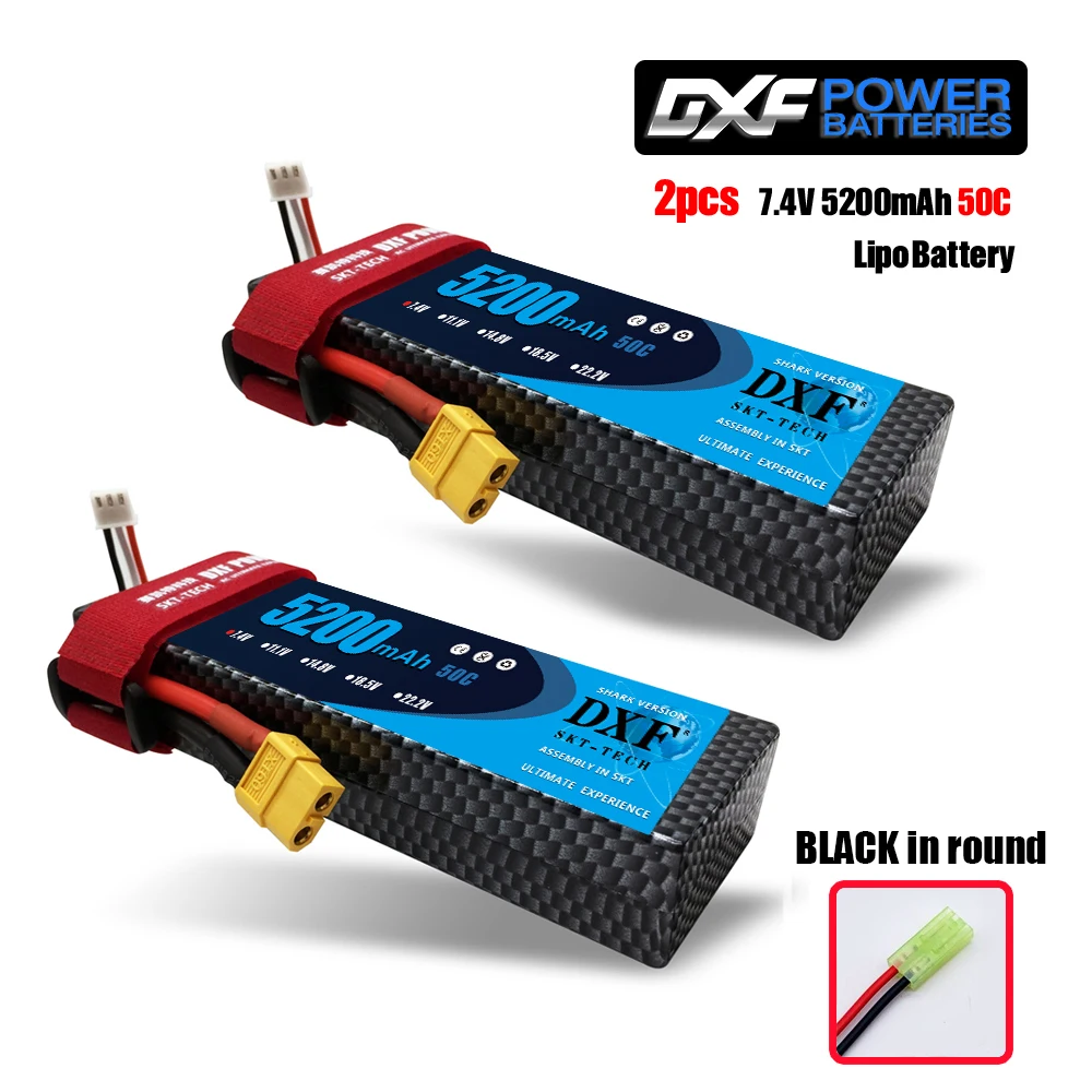 2PCS520050ChardBlack 2 шт. DXF 7,4 В 3300 мАч 5200 мАч 6500 мАч Lipo аккумулятор жесткий чехол 2S 50C 60C 80C 1/10 1/8 весы для TRX Slash 4x4 RC автомобилей Жесткий Чехол - Цвет: 2PCS520050ChardBlack