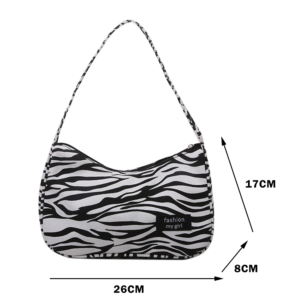 

Fashion Women Canvas Shoulder Purse Portable Animal Pattern Underarm Bags Vintage Zebra Cow Pattern Street Travel Purse