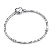 silver plated love heart charm snake chain bracelet love buckle basic chain silver bracelet