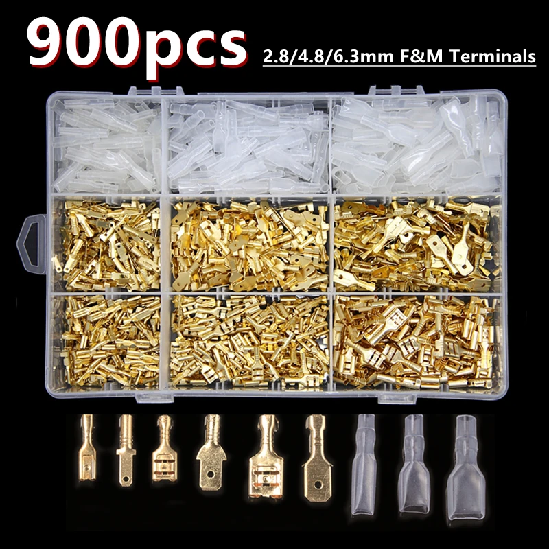 

900PCS 2.8/4.8/6.3mm Crimp Terminals Insulated Seal Male Female Spade Block with Insulating Sleeve Wire Connector Assortment Kit