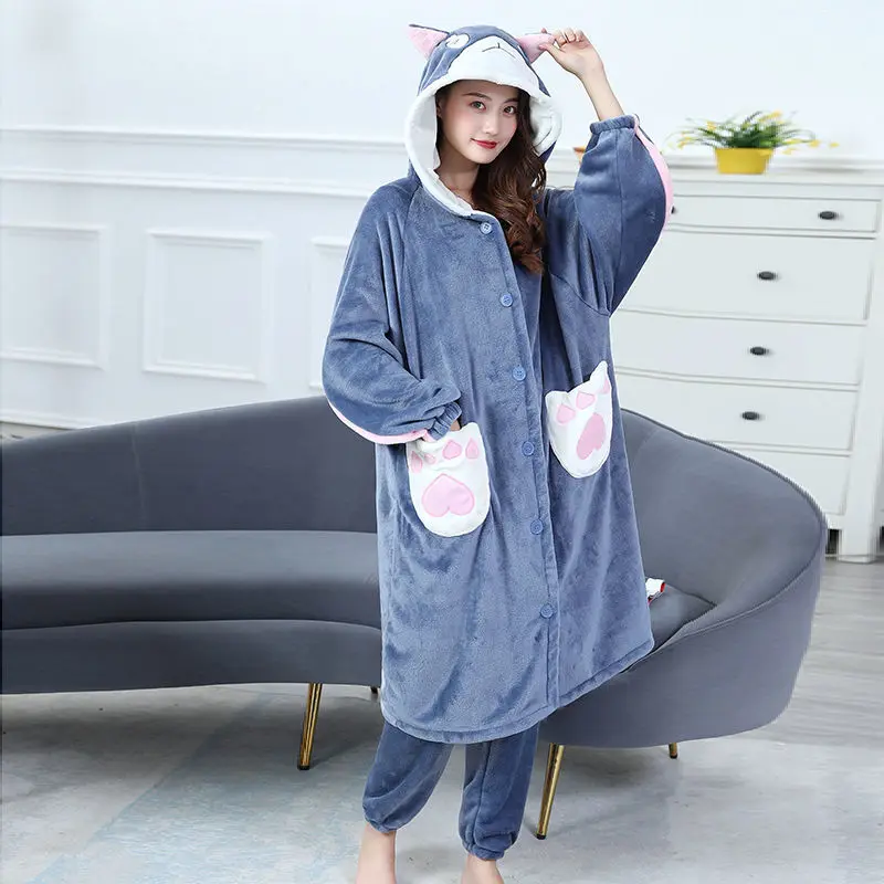 Pajamas Women's Autumn and Winter Thickened Coral Velvet Robe Long Two-piece Suit Can Be Worn Outside Facecloth Home Wear Winter