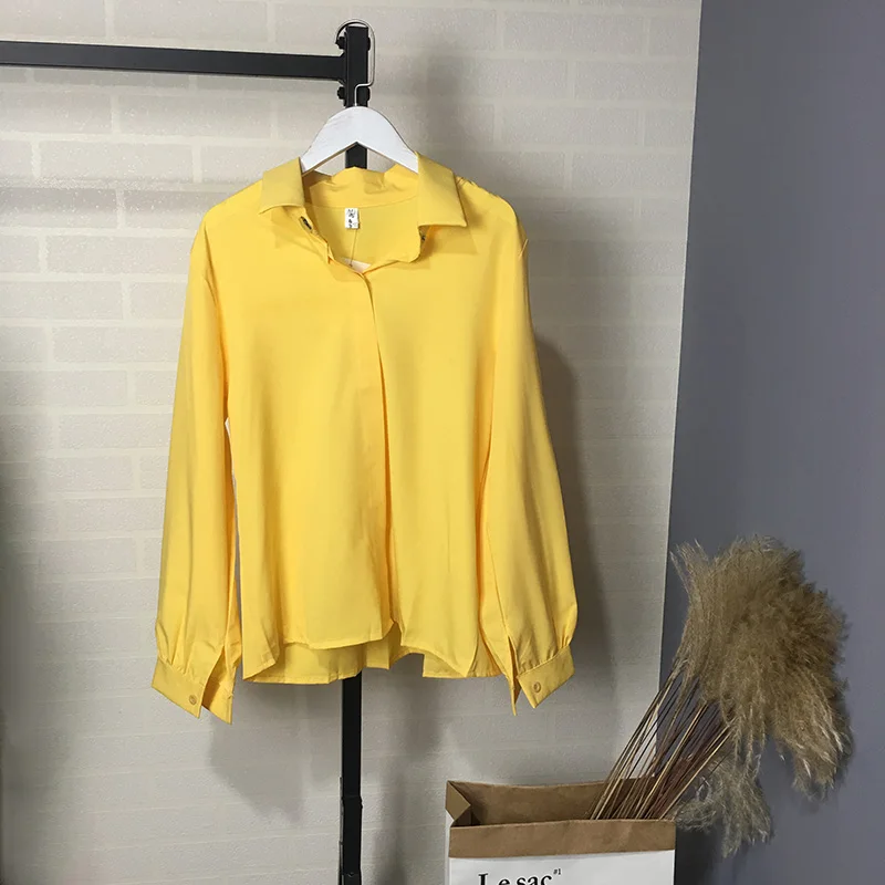 

2020 Spring Formal Shirt Plus Size Women Lapel Lantern Sleeve Blouse Concise Style Official Lady Shirt