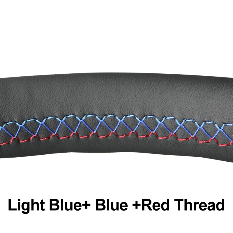 Light blue Blue Red Ручная стежка Черные искусственные кожаные чехлы рулевого колеса автомобиля для Kia Morning 2011- Picanto 2012 - Название цвета: Light blue Blue Red