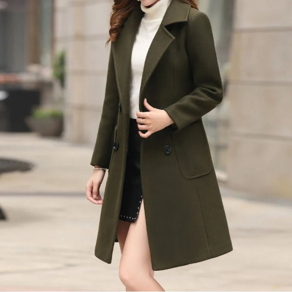 Шерстяное пальто женское Abrigos Mujer Invierno тонкое повседневное двубортное пальто с отложным воротником осеннее длинное шерстяное пальто