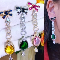 missvikki luxury gorgeous trendy long bow pendant earrings cubic zirconia women wedding big earrings bijoux high quality new