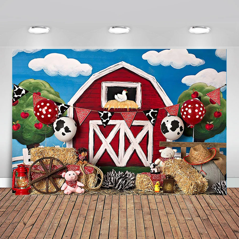 

Farm Theme Newborn Baby Portrait Photography Backdrop Red Barn Barnyard Animals Birthday Party Background Photocall Photo Studio