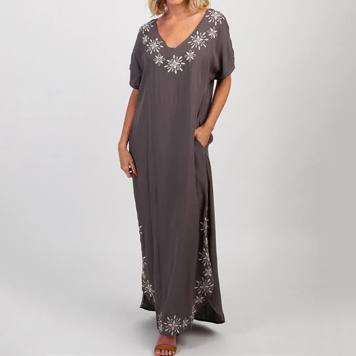 

Embroidery bikini Cover Up Saida De Praia Women Swimsuit Cover Up Tunics Beach dress Pareo Sarong Beachwear with Pocket