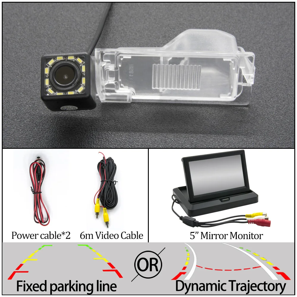 12LED 5 in Foldable Для Ford Escape 2008-2012/Explorer U251 2006-2010/Edge U387~ Автомобильная фиксированная или динамическая траектория камера заднего вида - Название цвета: 12LED 5 in Foldable