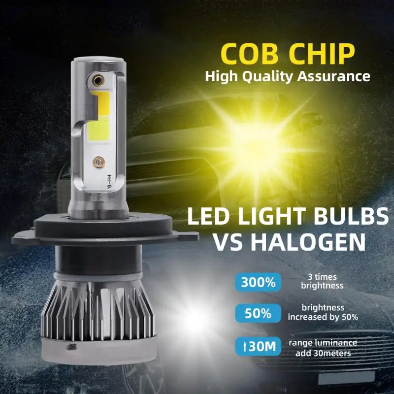 Комплект из 2 светодиодных ламп H4 9003 HB2 COB Ближний/Дальний свет 90 Вт 6000 лм высокая