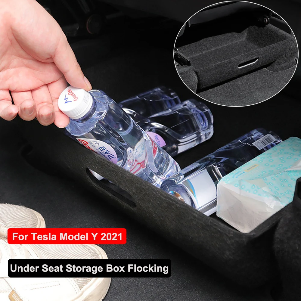 

For Tesla Model Y 2021 Under Seat Storage Box Case Flocked Design Organizer Case Flocking Drawer Holder Car Interior Accessories