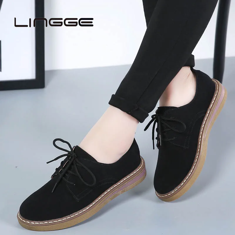 LINGGE/весенние женские кроссовки Туфли оксфорды на плоской подошве Женские