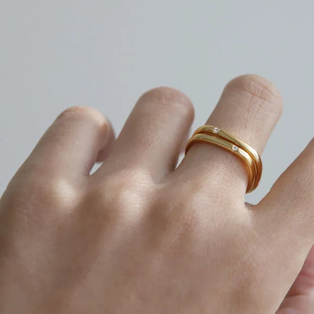 

New Geometric Square Finger Rings For Women Cool Personality Design Gold Ring Inlaid Zircon Jewellery Ladies Fashion Gift