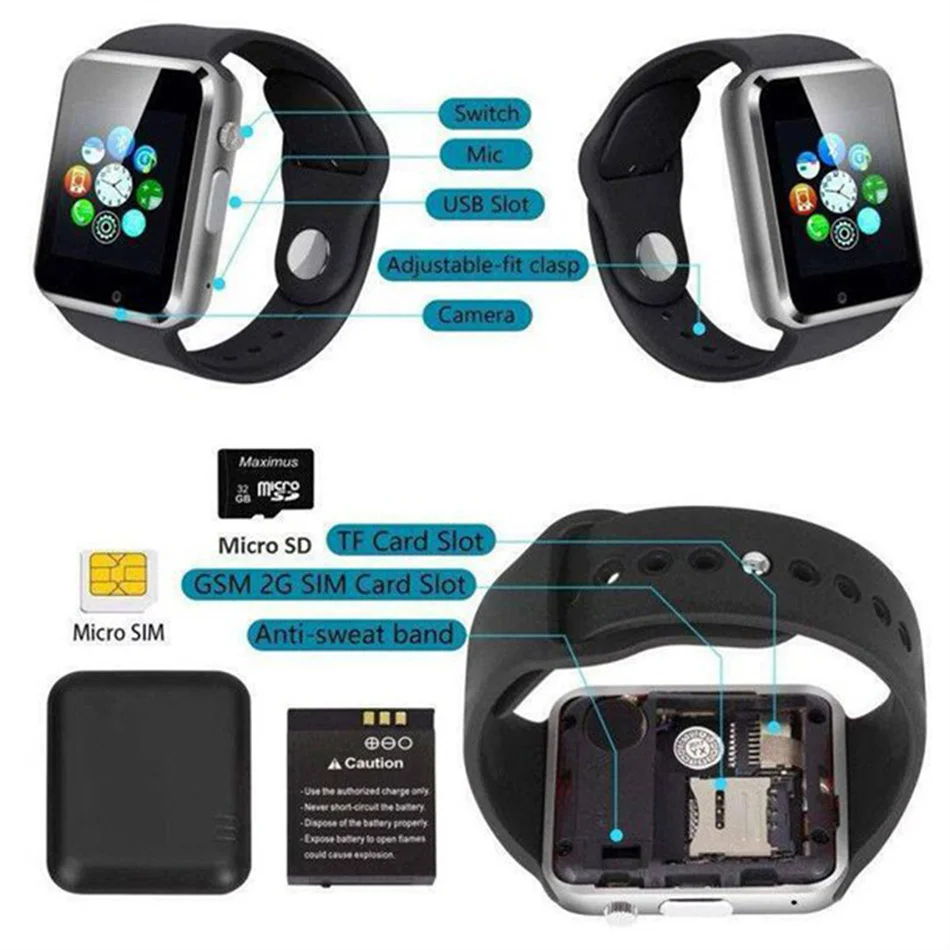 Смарт-часы A1 2021 дюйма Bluetooth SIM-карта поддержка Apple HUAWEI Xiaomi Android iOS Детские |